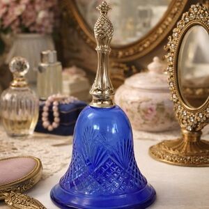 Vintage 1976 Avon Moonwind Cobalt Blue Glass Bell Perfume Bottle